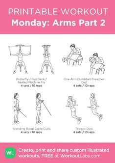 the printable workout poster shows how to do an arm press