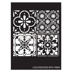 a set of decorative tiles in black and white