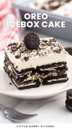 oreo icebox cake on a white plate