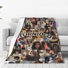 a throw blanket with many photos on it and the word turnnolo written in white