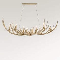 a light fixture with antlers hanging from the ceiling