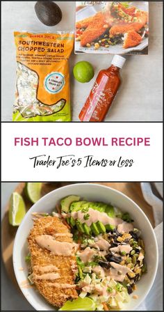 fish taco bowl recipe with text overlay