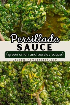 Whip up this green onion and parsley sauce in just 5 minutes! Persillade is a French classic, similar to chimichurri, and perfect for adding a zesty, herby kick to blackened salmon, steak, or any savory dish. Made with parsley, garlic, and lemon zest. Find more New Orleans recipes at LaurenFromScratch.com!