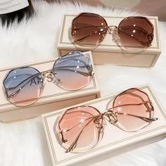 Round Sunglasses Women, Elegante Casual, Rimless Sunglasses, Cat Eyes