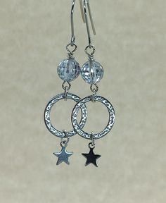 Crystal Dangle Earrings made with Stainless Steel Hoops and Stars, Hypoallergenic Hooks, Stunning Every Day Earrings Diffuser Jewelry, Crystal Dangle Earrings, String Bracelet, Heart For Kids, Bead Shop, Cord Bracelets, Heart Beads, Matching Bracelets, Photo Bracelet