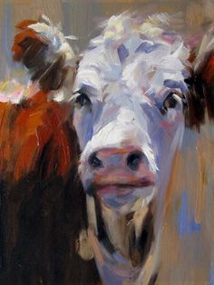 an oil painting of a cow looking at the camera