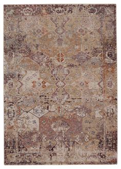 an area rug with many different colors and patterns on it, including brown, beige, red