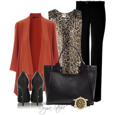 "Seeing Spots" by orysa on Polyvore Working Outfit, Capsule Dressing, Church Outfit, Leopard Black, Cardigan Outfit, Gold Outfit, Autumn Wardrobe