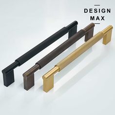 three different types of metal handles on a white background with the words design max above them