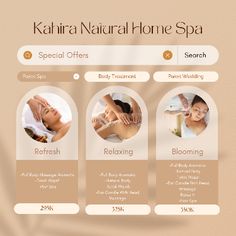 the website for kahirra natural home spa, which is open to all users