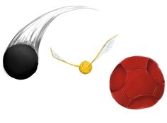 two soccer balls with wings flying next to each other, one red and one black