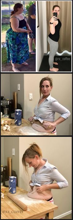 four different pictures of women doing various things in the same room, and one woman is holding