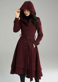 Wool Coat Wool Coat Women Hooded Wool Coat Asymmetrical - Etsy Belted Wool Coat, Winter Coat Women, Mode Mantel, Hooded Wool Coat, Wool Winter Coat, Elegant Coats, Wool Coat Women, Long Coat Women, Long Wool Coat