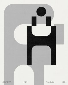 an abstract poster with black and white shapes