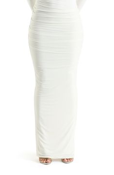 From the brand that delivers the compression you want with the comfort you need comes a shapely, sultry maxi skirt you'll wear on repeat. 46" length (size Medium) Lined Pull-on style 95% viscose, 5% spandex Hand wash, line dry Imported White Stretch Maxi Pencil Skirt, High Waist Ruched Stretch Maxi Skirt, Stretch Elastane Maxi Skirt, Chic White Stretch Maxi Skirt, Ruched High Waist Maxi Skirt, White Fitted Maxi Skirt For Night Out, Fitted Maxi Skirt In Elastane, Fitted Elastane Maxi Skirt, Fitted Maxi Length Elastane Skirt