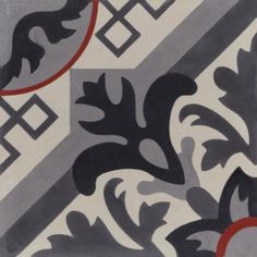 an artistic tile design in grey and red