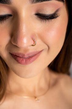 Koka Design For Nose, Gold Diamond Nose Ring, Nose Pins Designs, Gold Nose Pin Design, Gold Nose Ring Design, Diamond Nose Ring Hoop, Nose Ring Stud Gold, Girls With Nose Rings, Nose Pin Ring