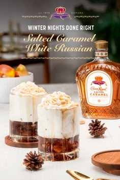 an advertisement for the winter nights one right salted caramel white russian