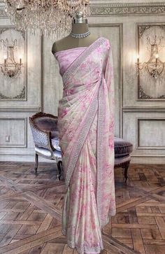 Beautiful pink digital printed satin saree with stone work and running blouse piece Luxury Pre-draped Saree With Intricate Embroidery In Dola Silk, Luxury Pre-draped Saree With Intricate Embroidery In Tissue Silk, Luxury Art Silk Pre-draped Saree With Sheer Dupatta, Luxury Zari Work Chinon Saree, Luxury Chinon Saree With Zari Work, Luxury Saree With Resham Embroidery, Luxury Art Silk Pre-draped Saree With Sequins, Luxury Resham Embroidered Saree Set, Luxury Floral Embroidery Georgette Pre-draped Saree