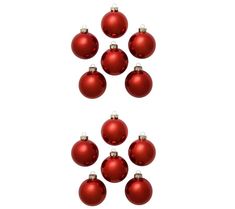 red christmas ornaments arranged in the shape of an x