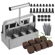 PRICES MAY VARY. 【Useful gardening tool】: The soil block maker helps you make eight small 2-inch cubes of soil. The top of each soil block is pre-formed with a seed recess for easy seeding. 【Simple to operate】: Press the soil blocking tool into the wet soil, and press the handle of the soil block maker to obtain new soil blocks. It is very simple to use and handle. 【Save money and environmental protection】: Planting directly on small soil blocks reduces the reliance on plastic pots, and you don' Soil Block Maker, Soil Blocking, Soil Blocks, Garden Gloves, Eco Friendly Garden, Plastic Plant Pots, Seed Starter, Seed Germination, Easy Plants