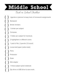 the middle school checklist is shown with instructions to help students learn how to use it