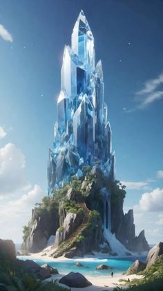 an artist's rendering of a crystal mountain