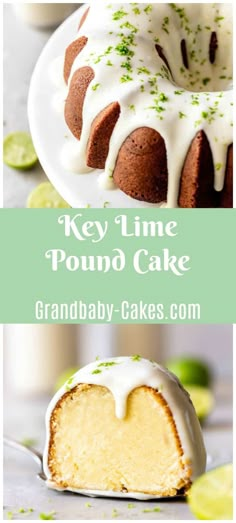 key lime pound cake with white icing and green sprinkles on top