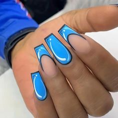 Comic Book Style Long Press On Nails In Bright Blue. 585960 Comic Book Nails, Blue Matte Nails, Matte Acrylic Nails, Pop Art Nails, Long Press On Nails, Blue Acrylic Nails, Airbrush App, Her Nails, Nail Swag