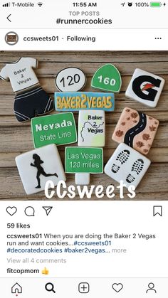 some cookies that are sitting on top of a wooden table with the words glsweeets