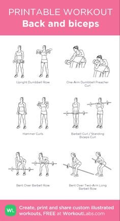 the printable workout poster shows how to use dumbs and bench presses for back and shoulders