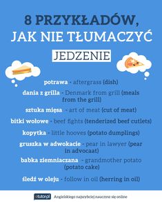 a blue poster with the words, 8 przykadow jak nie tu