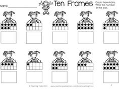 the ten frames worksheet for numbers 1 - 10, with pictures of children on them