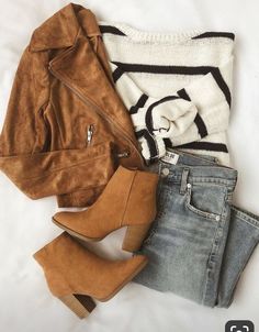 Tan Suede Moto Jacket, Summer Work Outfits, Cute Fall Outfits, Mode Inspo, Moda Fashion