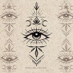 an all seeing eye surrounded by ornate designs on paper with the words cherish tattoos