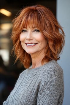 28 Trendy Shaggy Hairstyles for Older Women You Have to See in 2024 – CreativeBooster Mid Length Shag Haircut With Bangs, Layered Haircuts For Medium Hair With Bangs, Shoulder Length Hair Styles For Women