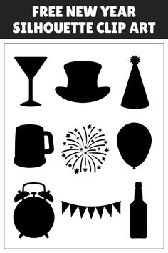 silhouettes of hats, balloons and drinks for new year's eve