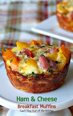 ham and cheese breakfast muffins on a plate