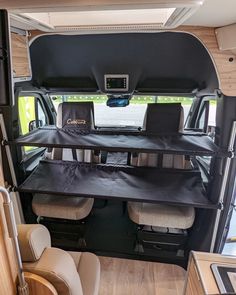 This is the Patented Cabbunk twin in action! The revolutionary product uses the strength of the seats to suspend twin chid beds. The seat adjusters allow for width and tension adjustments in the bunks. Up to 70KG weight in each bunk too!! Promaster Camper Van, Mercedes Sprinter Camper Van, Mercedes Sprinter Camper, Mb Sprinter, Van Rv