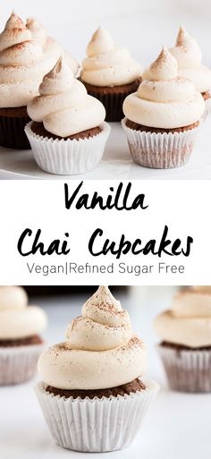 vanilla chai cupcakes with whipped cream on top