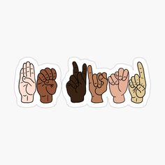 five different hand gestures with one pointing up and the other in the air sticker