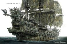 an old pirate ship in the middle of the ocean with lots of seaweed on it