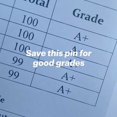 a sheet of paper with the words save this pin for good grade