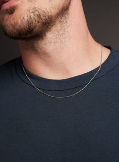 Water-proof Sweat-proof Silver chain necklace for men - THIN 1mm cable chain necklace for guys - Minimalist jewelry gifts for men, son, bro Chain Width: 1mm Clasp: Lobster Claw Chain: Waterproof 316L Stainless Steel Length: Available in 16, 18. 20, 22, and 24. Model is wearing 20 inch chain. Note that depending on your height, build, shoulders and neck chain will fit you different. Please measure your ideal length before ordering. Men’s Gold Necklace, Necklace For Guys, Mens Neck Chains, Male Pendant, Build Shoulders, Mens Gold Chain Necklace, Gold Neck Chain, Chain Necklace For Men, Guy Fits