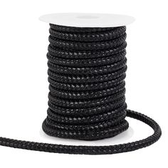 a spool of black leather cord on a white background