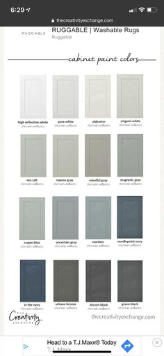 the color chart for this kitchen cabinet door is gray and white, with different colors