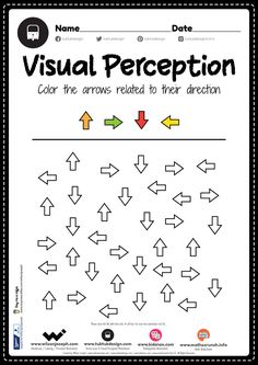 the visual perception worksheet is shown with arrows pointing in different directions