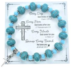 Turquoise Blue Beaded Love Cross Bracelet. Bundle & Save 10% Off On 2 Or More Items. Bible Jewelry, Prayer Jewelry, Bible Verse Bracelet, Love Prayer, Protestant Prayer Beads, Scripture Jewelry, Blessing Bracelet, Bracelets Tutorial