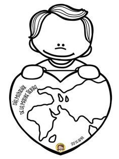 a drawing of a boy holding a heart with the earth in his hands and words on it