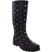 Fun and easy pull on tall rain boots with print detail. Heel height- 1" Shaft height- 12" Calf circumference- 15" Shoe width- Medium Pull on Memory foam comfort in insole Rubber outsole Rubber Spot Clean Imported Tall Rain Boots, Rubber Rain Boots, Rain Boots, Memory Foam, Heel Height, Women Shoes, Heels, Boots, Black